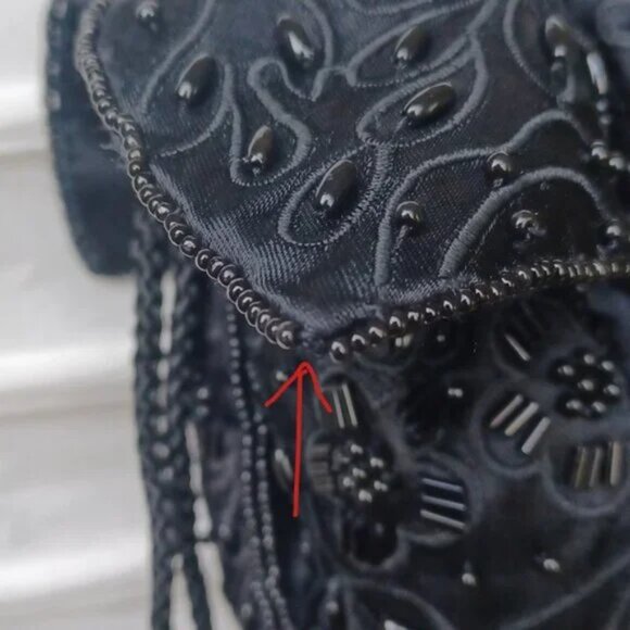 Beaded Mini Drawstring Shoulder Bag Purse Fully Lined Womens Black, 6"x6" EUC - Picture 8 of 12